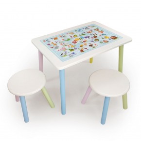 Детский комплект стол и два табурета круглых с накладкой Алфавит (Белый, Белый, Цветной) в Березниках - berezniki.mebel-74.com | фото