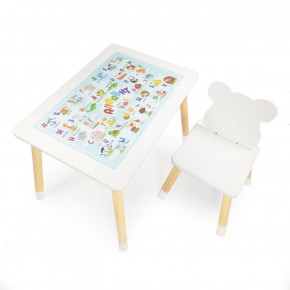 Комплект детской мебели стол и стул Мишутка с накладкой Алфавит (Белый/Белый/Береза) в Березниках - berezniki.mebel-74.com | фото