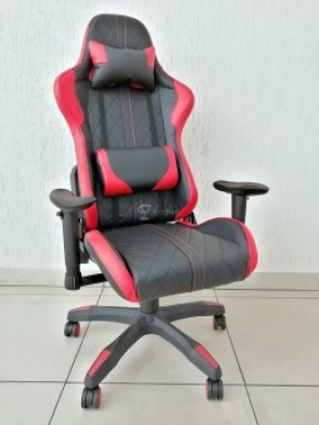 Кресло геймерское Barneo K-52 (черная экокожа красные вставки) в Березниках - berezniki.mebel-74.com | фото