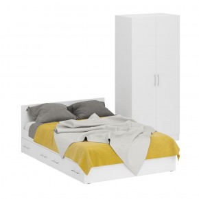Кровать с ящиками 1400 + Шкаф 2-х створчатый Стандарт, цвет белый, ШхГхВ 143,5х203,5х70 + 90х52х200 см., сп.м. 1400х2000 мм., б/м, основание есть в Березниках - berezniki.mebel-74.com | фото