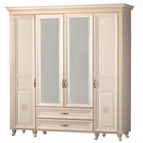 Шкаф для одежды 4-дверный с зеркалом №493 Марлен кремовый белый в Березниках - berezniki.mebel-74.com | фото